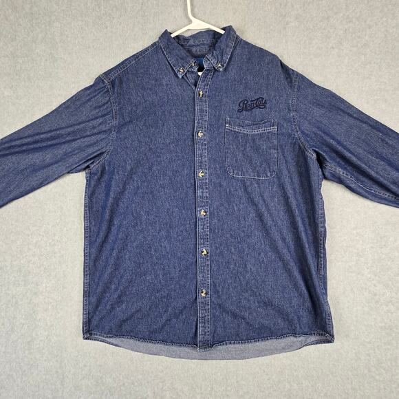 Pepsi-Cola Shirt Mens Size XL Denim Long Sleeve Button Down by Port & Company - Picture 4 of 13